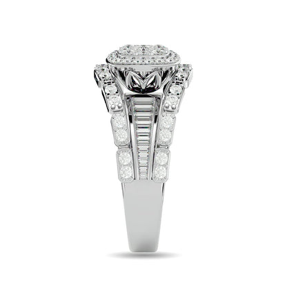 Diamond 1 1/2 Ct.tw Round Cut and Straight Baguette Fashion Ring in 14K White Gold