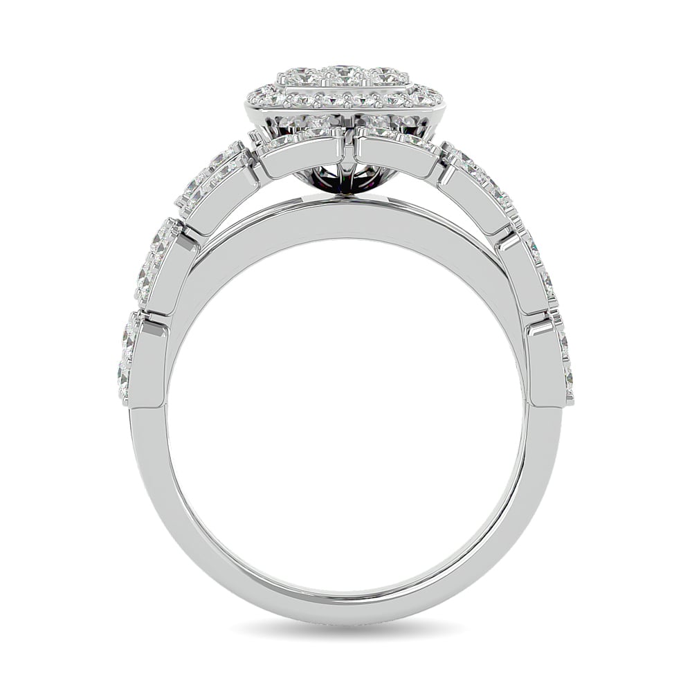 Diamond 1 1/2 Ct.tw Round Cut and Straight Baguette Fashion Ring in 14K White Gold