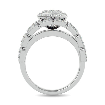 Diamond 1 1/2 Ct.tw Round Cut and Straight Baguette Fashion Ring in 14K White Gold