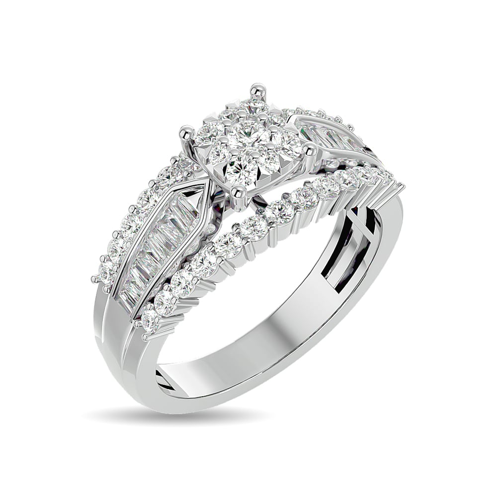 Diamond 1 Ct.tw Round Cut and Tapper Fashion Ring in 10K White Gold