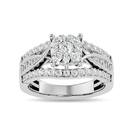 Diamond 1 Ct.tw Round Cut and Tapper Fashion Ring in 10K White Gold
