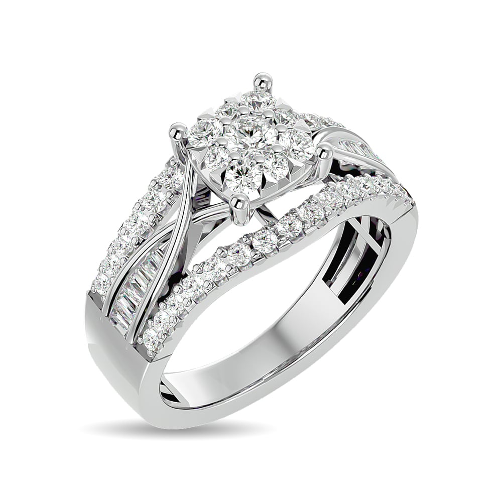 Diamond 1 Ct.tw Round Cut and Tapper Fashion Ring in 10K White Gold