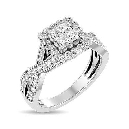 Diamond 1 Ct.tw Princess Head Engagement Ring in 14K White Gold