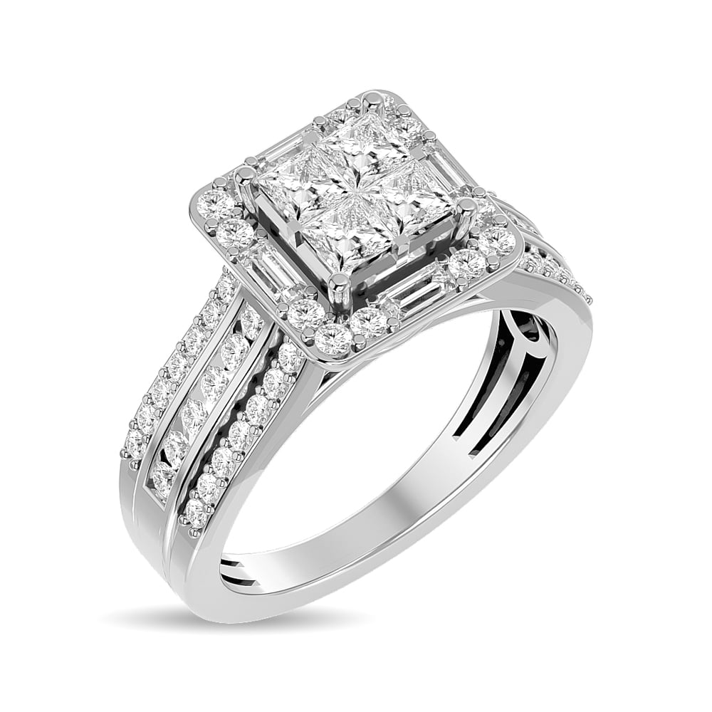 Diamond 1 1/2 Ct.tw Princess Head Engagement Ring in 14K White Gold