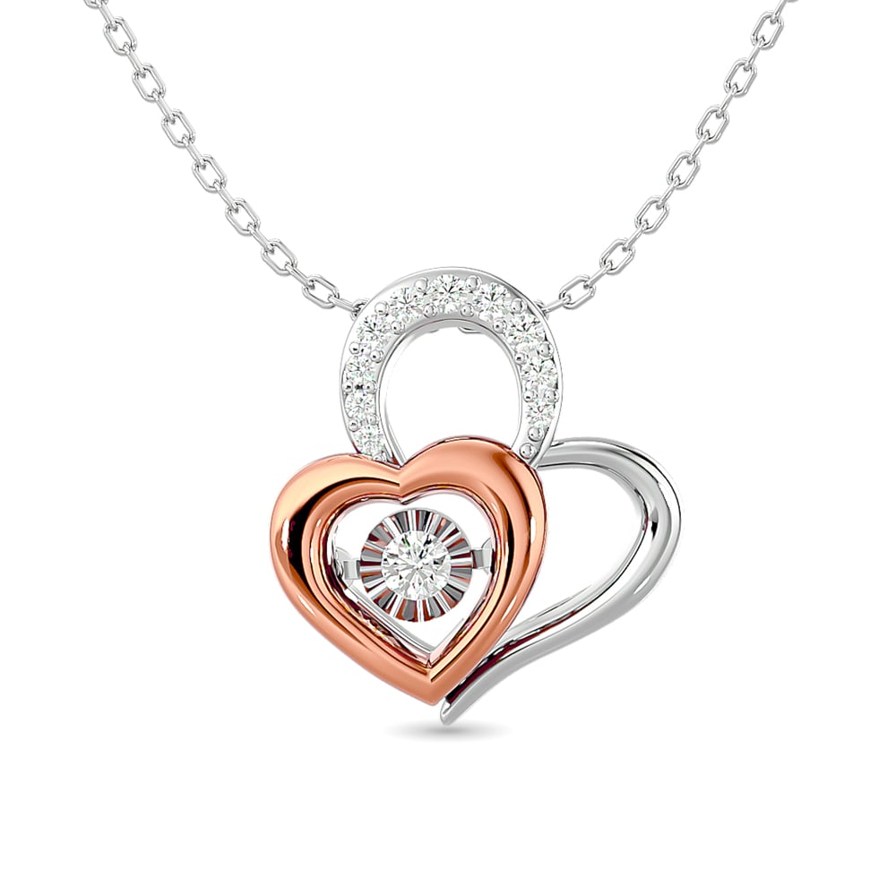 Diamond Shimmering Duel Heart Pendant 1/6 Ct.tw in 10K White Gold