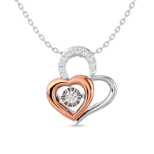 Diamond Shimmering Duel Heart Pendant 1/6 Ct.tw in 10K White Gold