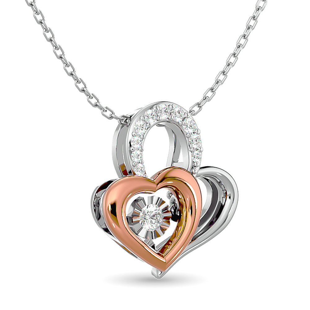 Diamond Shimmering Duel Heart Pendant 1/6 Ct.tw in 10K White Gold