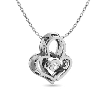 Diamond Shimmering Duel Heart Pendant 1/6 Ct.tw in 10K White Gold
