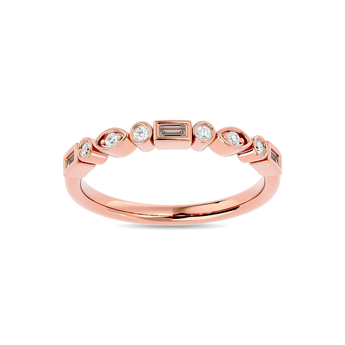 Diamond 1/5 Ct.tw Round and Straight Baguette Stackable Ring in 14K Rose Gold