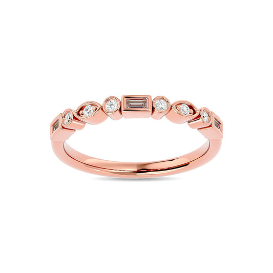 Diamond 1/5 Ct.tw Round and Straight Baguette Stackable Ring in 14K Rose Gold