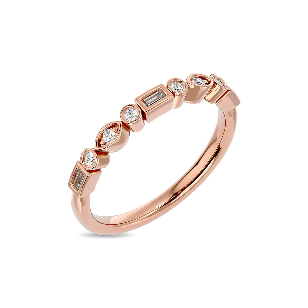 Diamond 1/5 Ct.tw Round and Straight Baguette Stackable Ring in 14K Rose Gold
