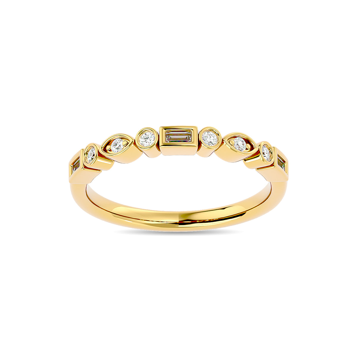 Diamond 1/5 Ct.tw Round and Straight Baguette Stackable Ring in 14K Yellow Gold