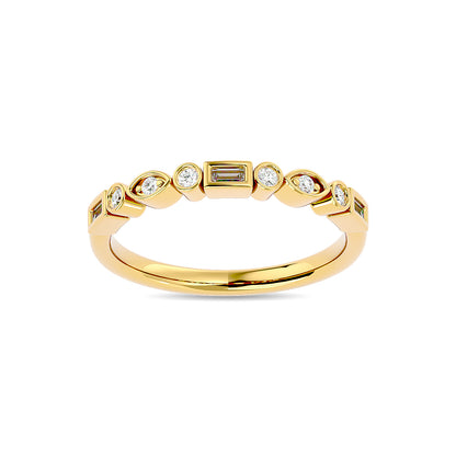 Diamond 1/5 Ct.tw Round and Straight Baguette Stackable Ring in 14K Yellow Gold