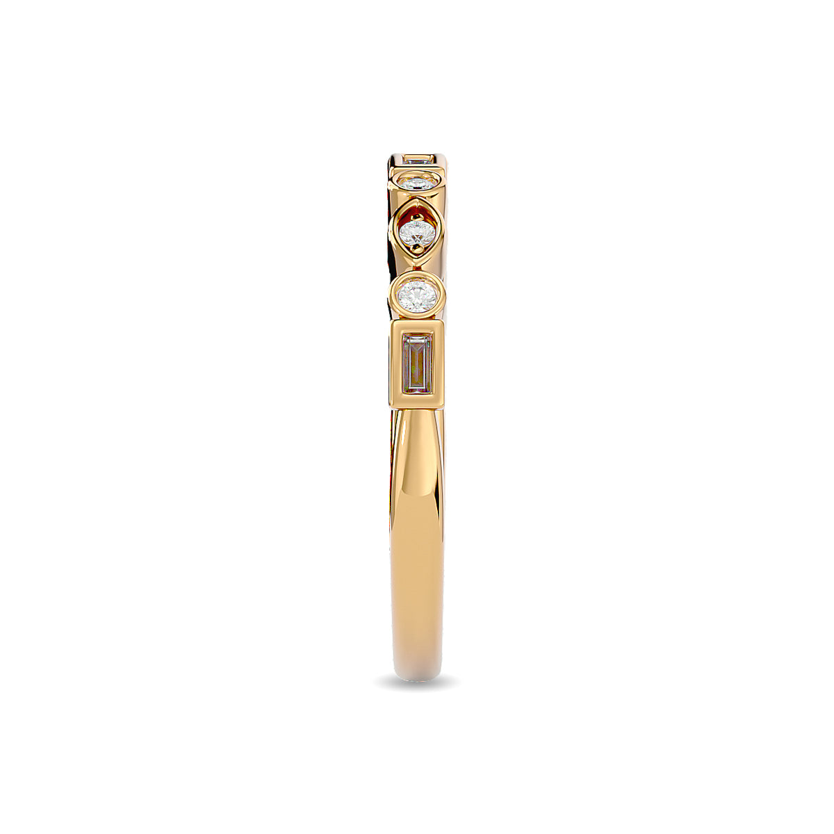 Diamond 1/5 Ct.tw Round and Straight Baguette Stackable Ring in 14K Yellow Gold