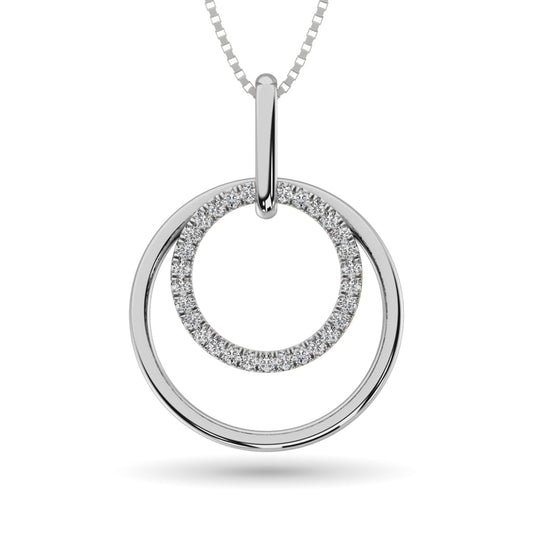 Diamond 1/8 Ct.tw Duel Circle Pendant in 10K White Gold