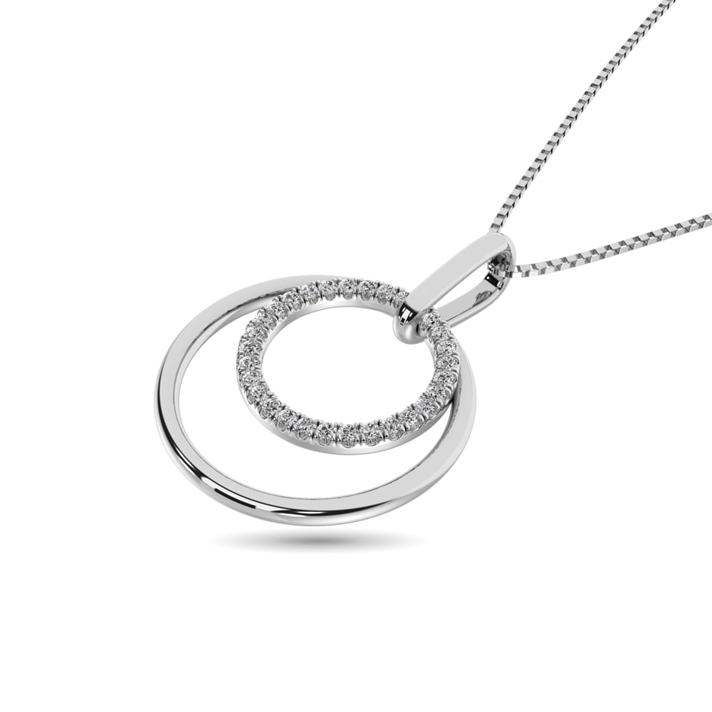Diamond 1/8 Ct.tw Duel Circle Pendant in 10K White Gold