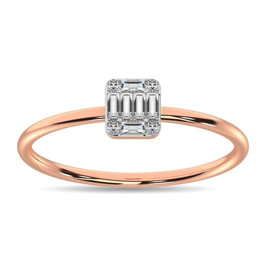 Diamond 1/10 Ct.tw Round and Baguette Cut Ring in 10K Rose Gold