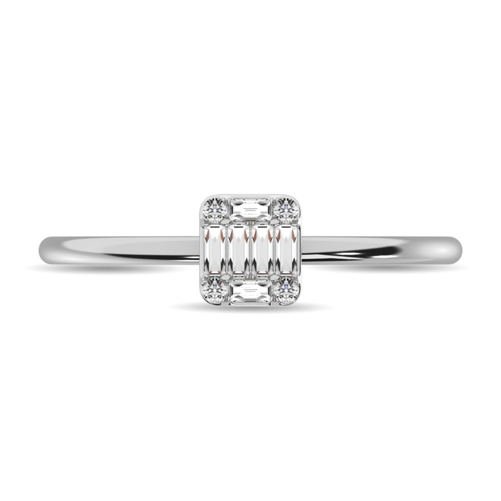 Diamond 1/10 Ct.tw Round and Baguette Cut Ring in 10K White Gold