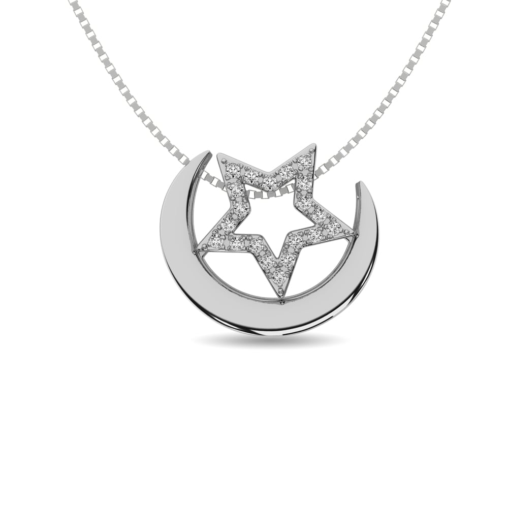 Diamond 1/20 Ct.tw Moon and Star Pendant in Sterling Silver