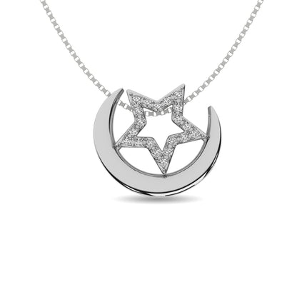 Diamond 1/20 Ct.tw Moon and Star Pendant in Sterling Silver