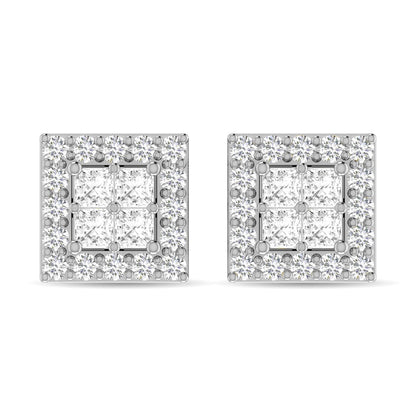 Diamond 3/4 Ct.Tw. Round and Princess Fashion Earrings in 14K White Gold