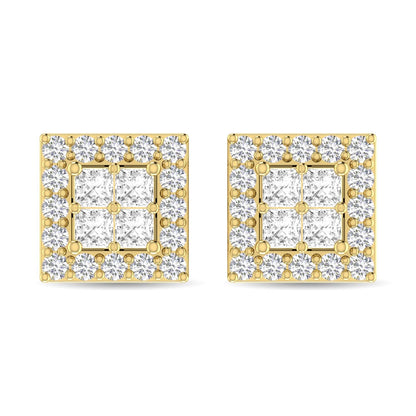 Diamond 3/4 Ct.Tw. Round and Princess Fashion Earrings in 14K Yellow Gold