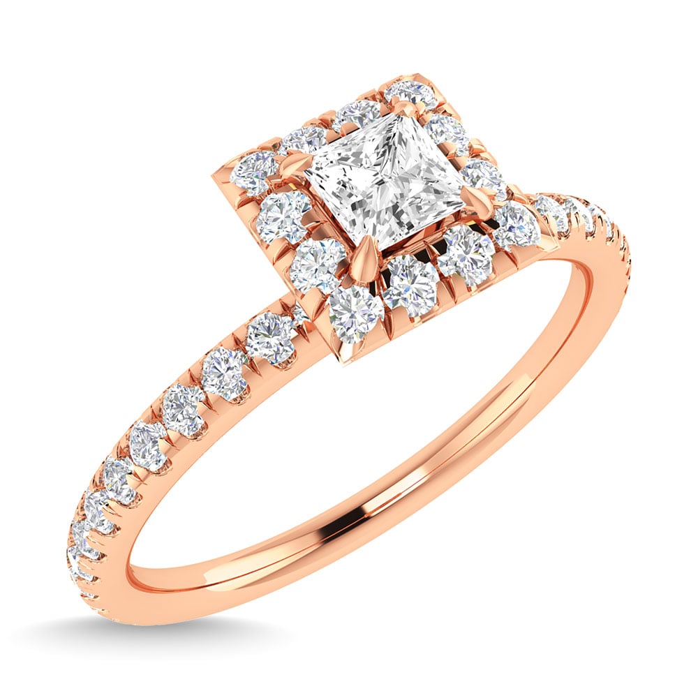Diamond 3/4 Ct.Tw. Princess Cut Engagement Ring in 14K Rose Gold
