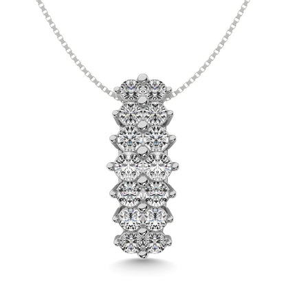 Diamond 1 1/2 Ct.tw Round Cut Pyramid Pendant in 14K White Gold