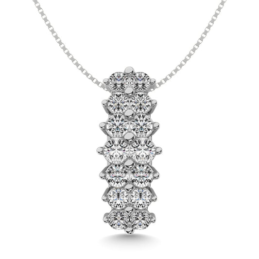 Diamond 1 1/2 Ct.tw Round Cut Pyramid Pendant in 14K White Gold