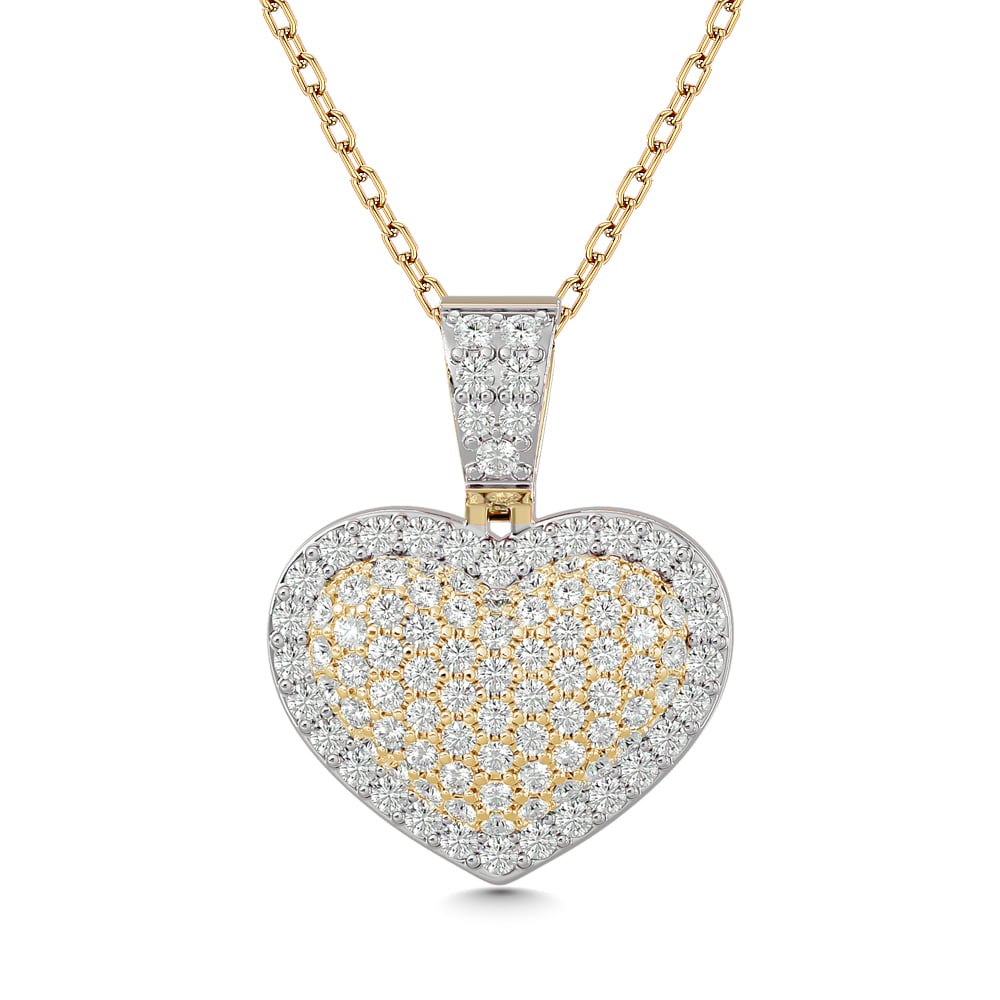 Diamond 1 1/2 Ct.tw Heart Pendant in 10K Yellow Gold With White Gold Touch