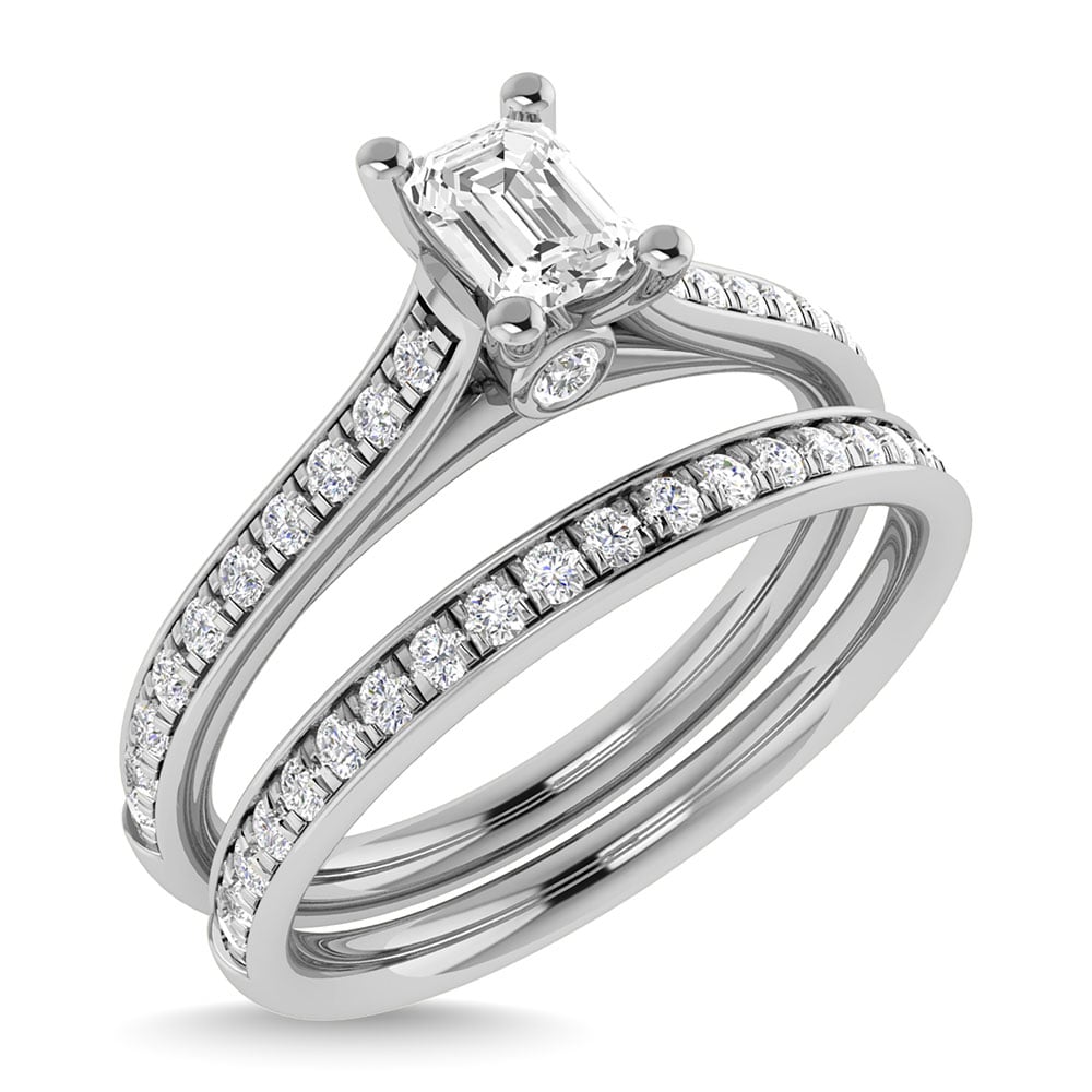 Diamond 3/4 Ct.Tw. Emerald Shape Bridal Ring in 14K White Gold