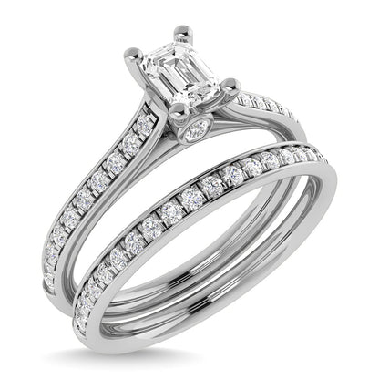 Diamond 3/4 Ct.Tw. Emerald Shape Bridal Ring in 14K White Gold