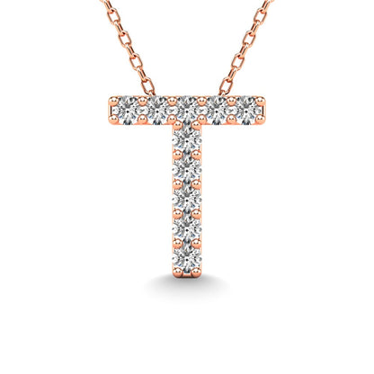 Diamond 1/10 Ct.Tw. Letter T Pendant in 14K Rose Gold