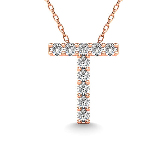 Diamond 1/10 Ct.Tw. Letter T Pendant in 14K Rose Gold