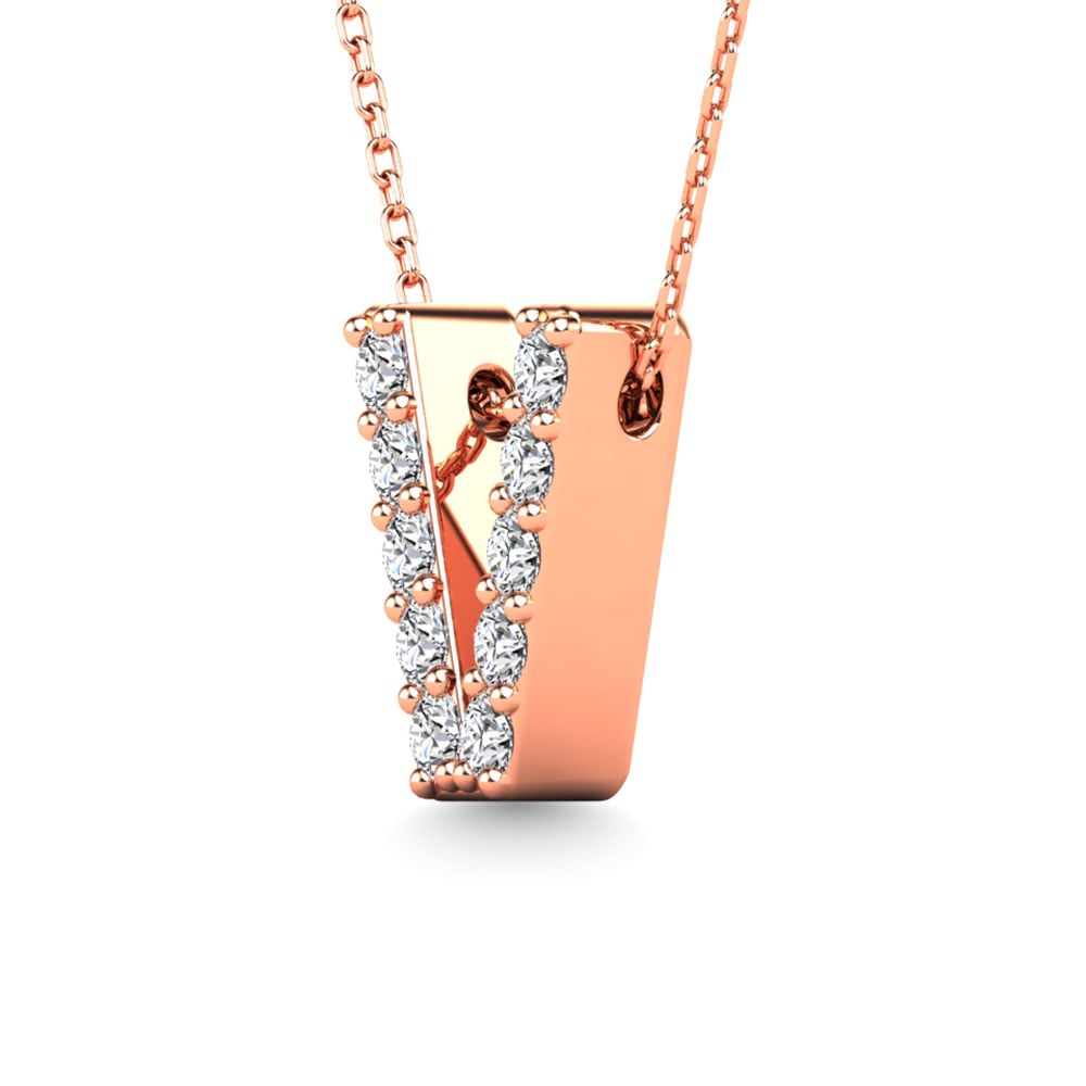 Diamond 1/10 Ct.Tw. Letter V Pendant in 14K Rose Gold