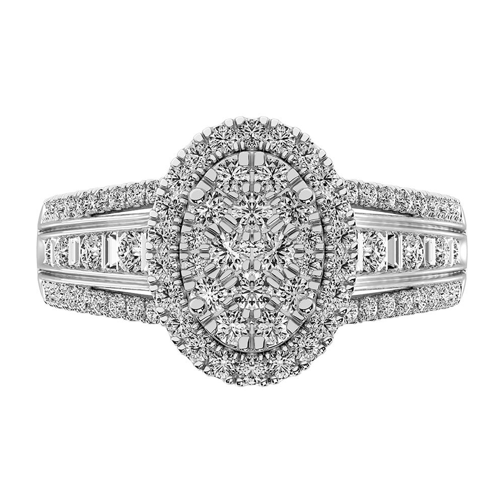 14K White Gold 1 Ct.Tw. Diamond Round and Baguette Engagement Ring