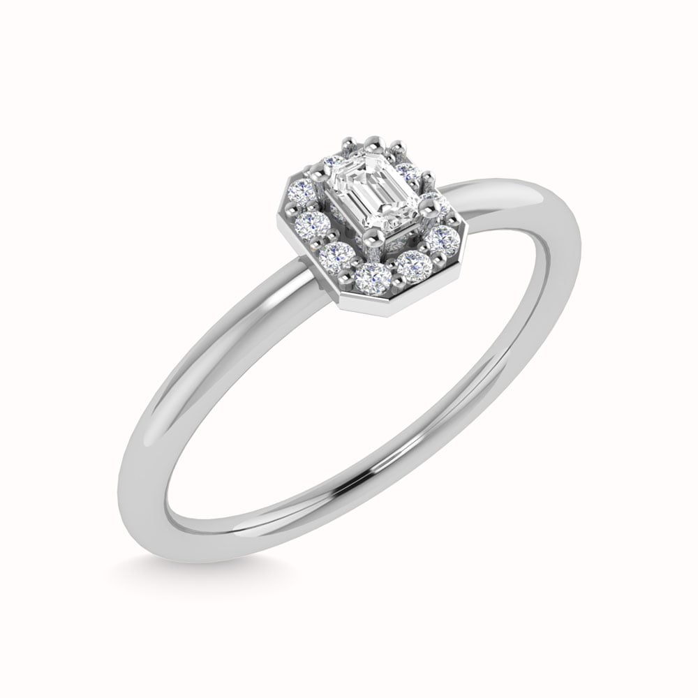 Diamond 1/3 Ct.Tw. Round and Emerald Cut Engagement Ring in 14K White Gold