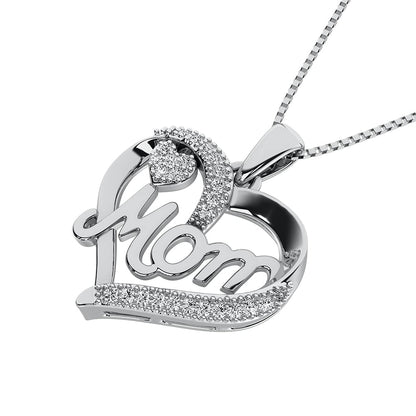 Sterling Silver 1/20 Ct.Tw. Diamond Heart MOM Pendant