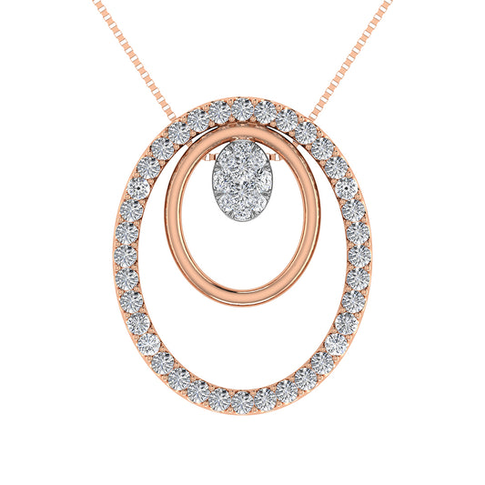 14K Pink Gold 1/2 Ct.Tw. Round Diamond Double Oval Shape Pendant