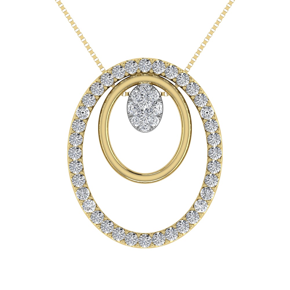 14K Yellow Gold 1/2 Ct.Tw. Round Diamond Double Oval Shape Pendant