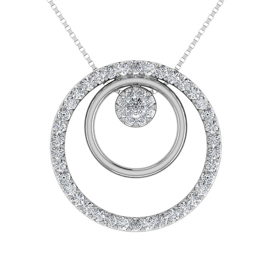 10K White Gold 1/2 Ct.Tw. Diamond Double Circle Pendant