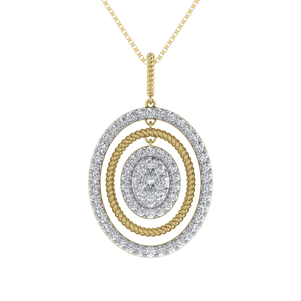 14K Yellow Gold 1 Ct.Tw. Round Diamond Oval Shape Pendant