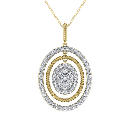 14K Yellow Gold 1 Ct.Tw. Round Diamond Oval Shape Pendant