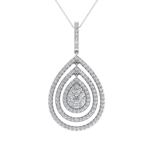 14K White Gold 1 Ct.Tw. Round Diamond Pear Shape Pendant