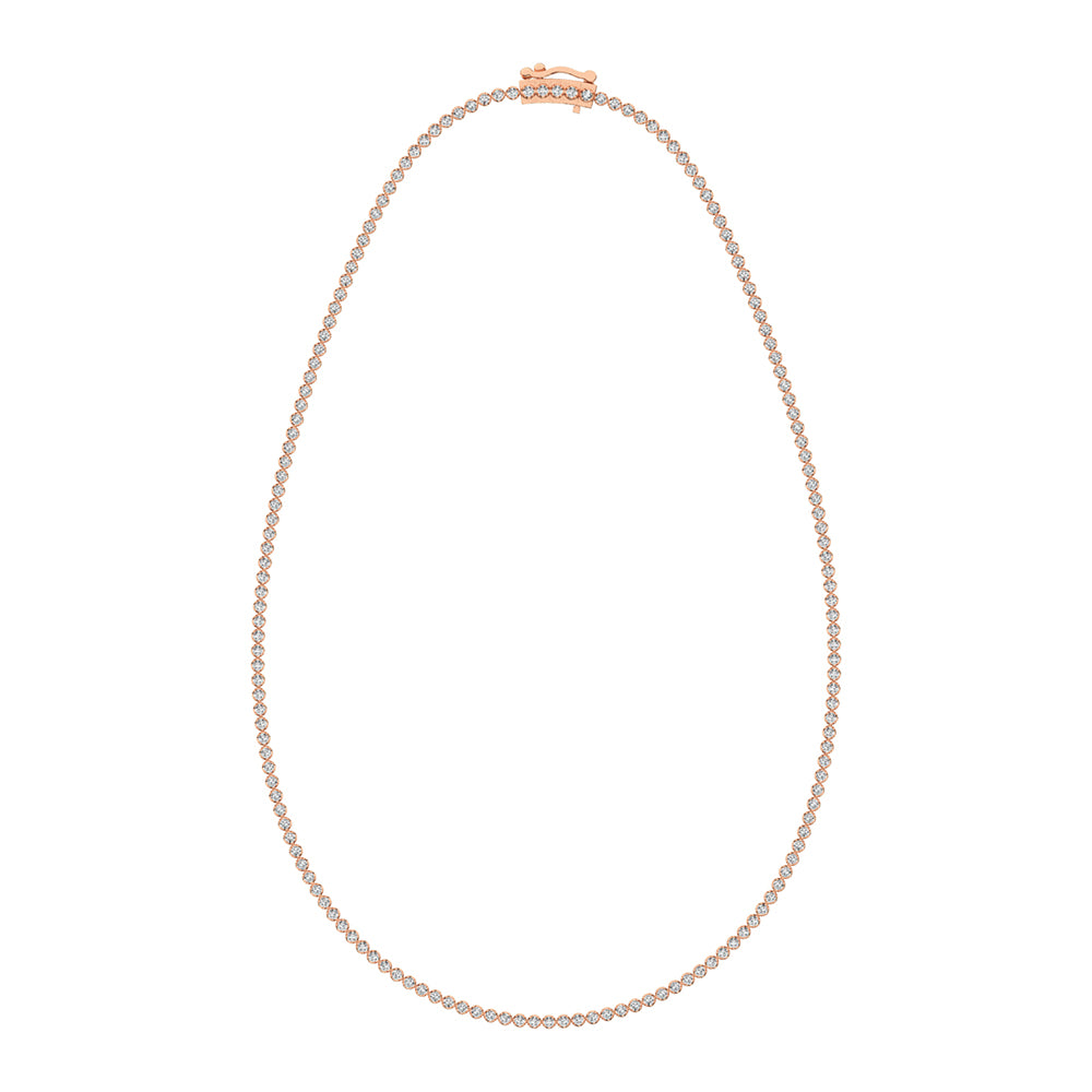 14K Rose Gold 3 1/4 Ct.Tw. Diamond Tennis Necklace (13 inches + 3 inches extender chain)