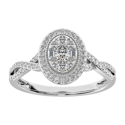 14K White Gold 1/2 Ct.Tw. Diamond Round and Baguette Oval Shape Engagement Ring