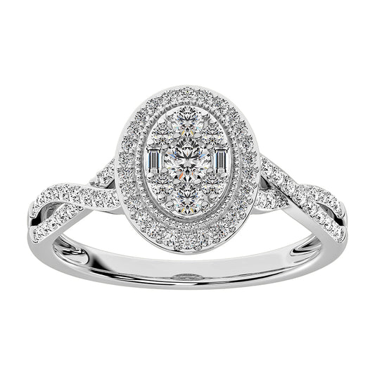 14K White Gold 1/2 Ct.Tw. Diamond Round and Baguette Oval Shape Engagement Ring