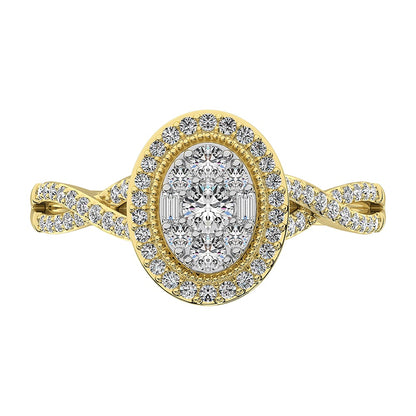 14K Yellow Gold 1/2 Ct.Tw. Diamond Round and Baguette Oval Shape Engagement Ring