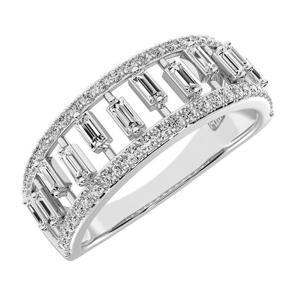 14K White Gold 1/3 Ct.Tw. Diamond Round and Baguette Set Fashion Band