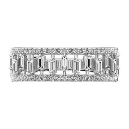 14K White Gold 1/3 Ct.Tw. Diamond Round and Baguette Set Fashion Band